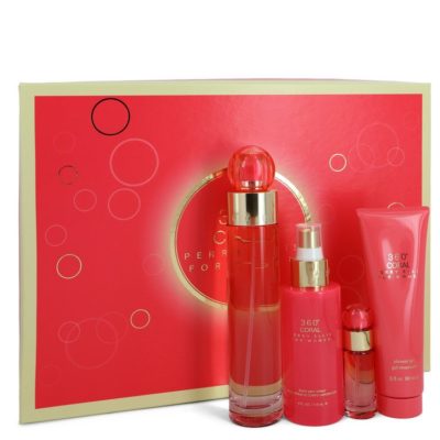 Perry Ellis 360 Coral by Perry Ellis Gift Set -- 3.4 oz Eau De Parfum Spray + .25 oz Mini EDP Spray  + 4 oz Body Mist Spray + 3 oz Shower Gel