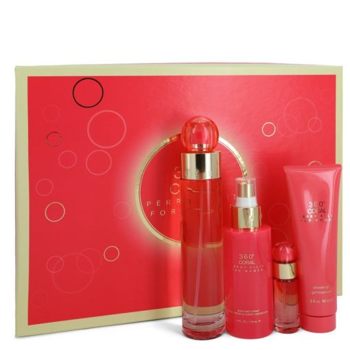 Perry Ellis 360 Coral by Perry Ellis Gift Set -- 3.4 oz Eau De Parfum Spray + .25 oz Mini EDP Spray  + 4 oz Body Mist Spray + 3 oz Shower Gel