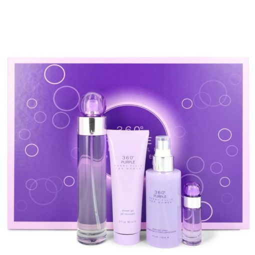 Perry Ellis 360 Purple by Perry Ellis Gift Set -- 3.4 oz Eau De Parfum Spray + .25 oz Mini EDP Spray + 4 oz Body Mist Spray + 3 oz Shower Gel