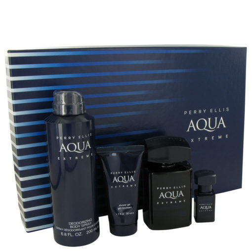 Perry Ellis Aqua Extreme by Perry Ellis Gift Set -- 3.4 oz Eau De Toilette Spray + .25 oz Mini EDT Spray + 6.8 oz Body Spray + 1.7 oz Shower Gel