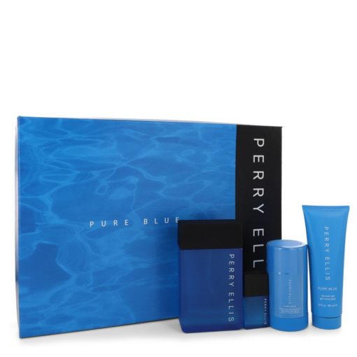 Perry Ellis Pure Blue by Perry Ellis Gift Set -- 3.4 oz Eau De Toilette Spray + 3 oz Shower Gel + 2.75 oz Deodorant Stick + .25 oz Travel EDT Spray