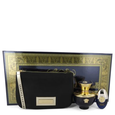 Versace Pour Femme Dylan Blue by Versace Gift Set -- 3.4 oz Eau De Parfum Spray + 0.3 oz Mini EDP Spray in Versace Black & Gold Pouch