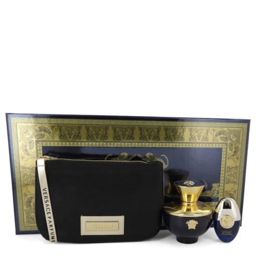 Versace Pour Femme Dylan Blue by Versace Gift Set -- 3.4 oz Eau De Parfum Spray + 0.3 oz Mini EDP Spray in Versace Black & Gold Pouch