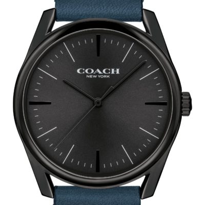 Men's Coach Preston Leather Strap Blue Watch