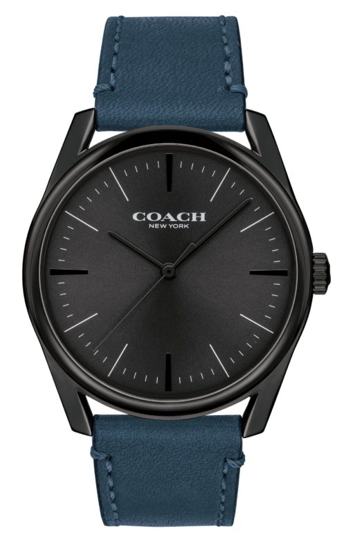 Men's Coach Preston Leather Strap Blue Watch