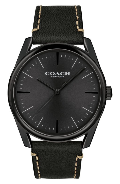 Men's Coach Preston Leather Strap Black Watch