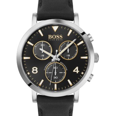 Boss Men's Chronograph Spirit Black Leather Strap Watch 41mm