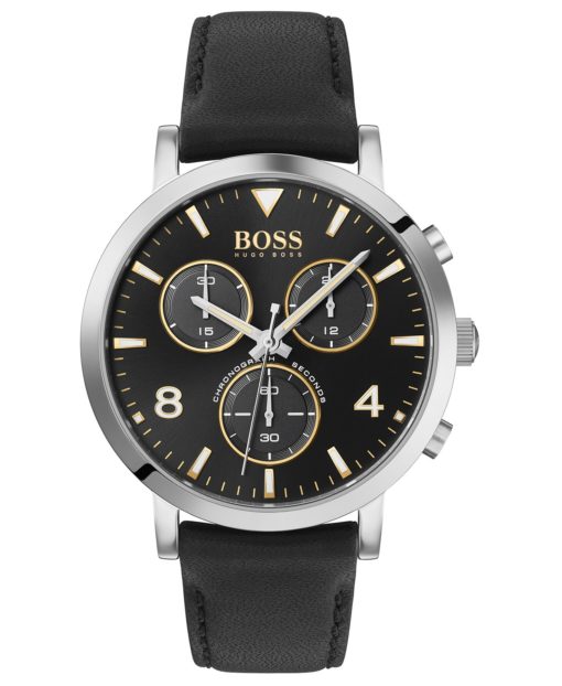 Boss Men's Chronograph Spirit Black Leather Strap Watch 41mm