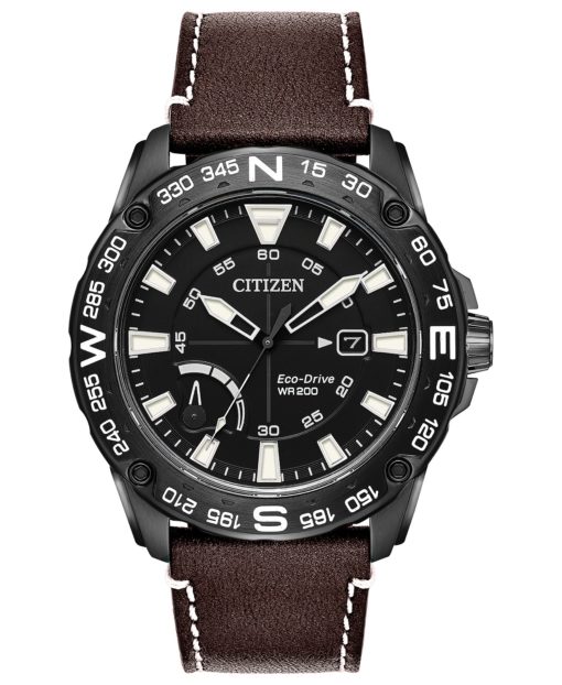 Citizen Eco-Drive Men's Brown Leather Strap Watch 44mm