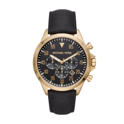 Michael Kors Men's Gage Gold-Tone and Black Leather Watch