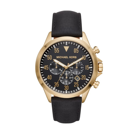 Michael Kors Men's Gage Gold-Tone and Black Leather Watch