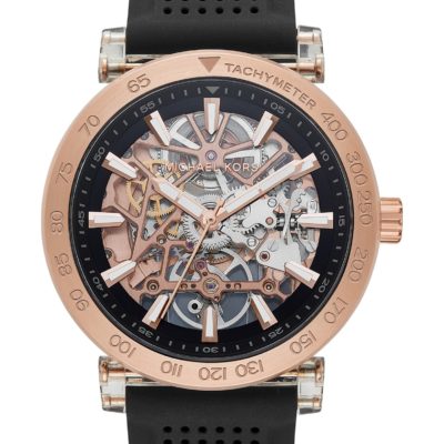 Michael Michael Kors Greer Skeleton Silicone Strap Watch Automatic